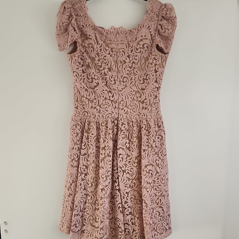 Marc Bouwer Embroidered Lace Blush Pink Midi Dress Fairycore Romantic Size L - Picture 7 of 12